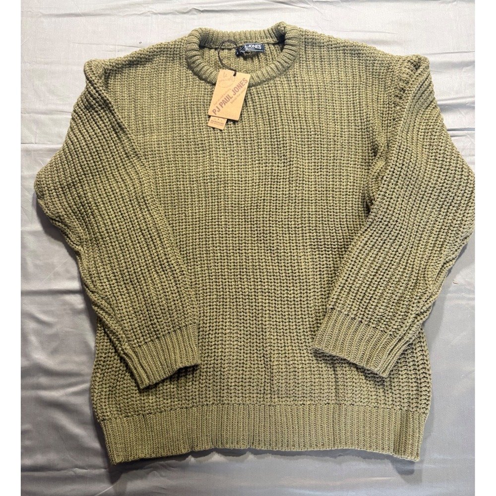 PJ Paul Jones Mens XL Olive Green Waffle Knit Crewneck Sweater NWT